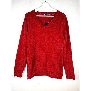 Karen Scott Red Chenille V-Neck Long Sleeve Sweater Womens L